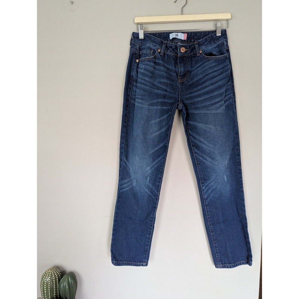 Cabi Malibu Ankle Straight Dark Wash Jeans Whiskered Size 2 100% Cotton 4522